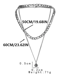 Parure collier homme double couche en acier inoxydable avec pendentif foot et chaîne Figaro