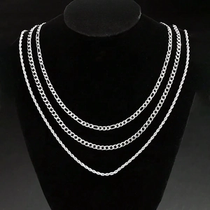 Collier Chaîne Gourmette Figaro Corde en Acier Inoxydable Hip Hop Mode Couleur Argent Bijoux en Métal pour Hommes Femmes