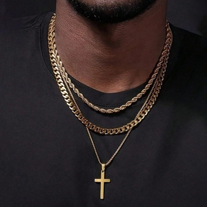 Collier Pendentif Croix Multi-rangs en Acier Inoxydable pour Hommes Femmes Mode de Rue Maillon Gourmette Or Argent Bijoux