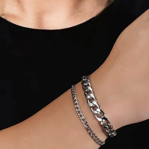 Minimalist Stainless Steel Double Layered Bracelet for Men Fashion Figaro Rope Chain Accessory Street Style Silver Tone Jewelry