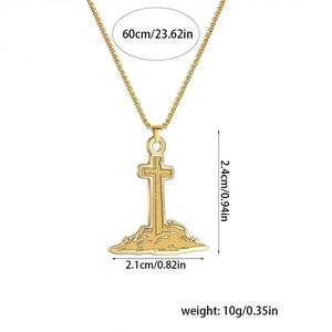 Detailed technical diagram of gold cross necklace with specific size and weight labels