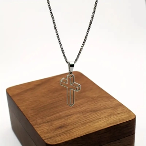 Stainless Steel 3D Hollow Geometric Cross Pendant Necklace Silver Box Chain For Men Women Minimalist Fashion Jewelry