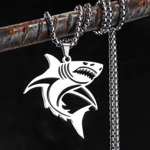 Collier Pendentif Requin Punk en Acier Inoxydable Hip Hop Streetwear Bijoux Animaux Pour Hommes Femmes Accessoire Bijoux Décoratif