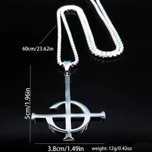 Gothic silver Grucifix ghost pendant necklace in stainless steel with size measurements