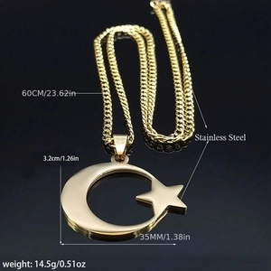 Collier avec pendentif lune et étoile en acier inoxydable doré sur fond noir
