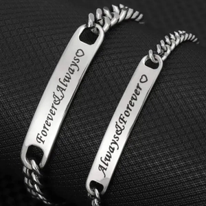 Stainless Steel Couple Bracelets Set Engraved Always Forever Heart Cuban Link Chain Jewelry Gift For Lovers