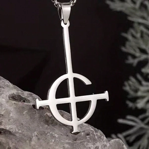 Ghost Band Grucifix Pendant Necklace For Men Women Stainless Steel Punk Rock Gothic Inverse Cross Jewelry Gift Silver