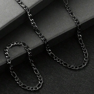 Set Collana e Bracciale a Catena Minimalista in Acciaio Inossidabile Nero Figaro Cubano per Uomo Donna Gioielli Streetwear