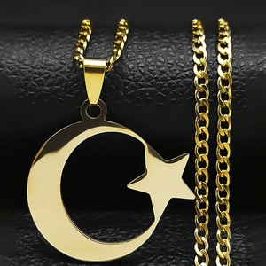 Collier Pendentif Étoile et Lune en Acier Inoxydable pour Hommes et Femmes Collier Croissant de Lune Minimaliste Bijoux Polis