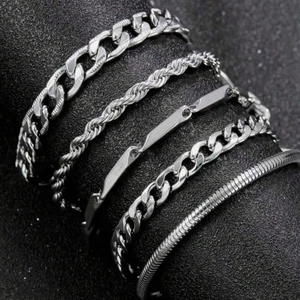 5-piece silver color minimalist chain bracelet set in stainless steel for women