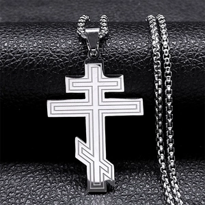 Orthodox Cross Pendant Necklace Stainless Steel Religious Three Bar Russian Cross Gold Silver Plated Jewelry For Men Women Daily Accessory
