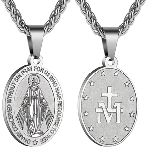 Détails de la médaille miraculeuse en acier inoxydable avec gravure de la Vierge Marie