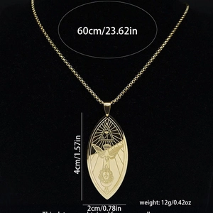 Golden stainless steel Ordo Templi Orientis pendant necklace with mystic symbols and measurements