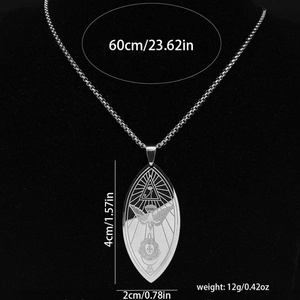 Gold Ordo Templi Orientis pendant necklace with mystical eye and crown on a black background