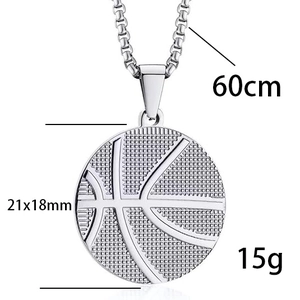 Silver basketball pendant necklace with 60cm box chain for men's hip-hop sports jewelry