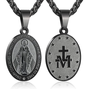 Détails de la Médaille Miraculeuse en acier inoxydable noir avec gravures