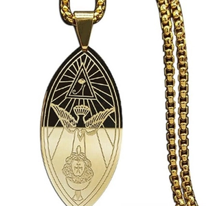 Mystic Ordo Templi Orientis gold necklace with Eye of Providence pyramid pendant