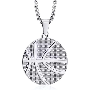 Men's hip hop basketball pendant necklace in silver stainless steel with box chain
