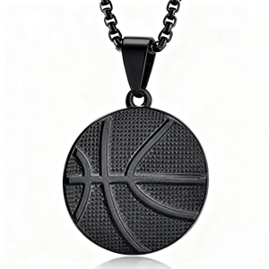 All-black basketball pendant necklace with detailed texture and matching box chain for men