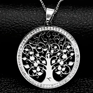 Silberne Edelstahl-Halskette mit Lebensbaum-Motiv und filigranem Ausschnittdesign