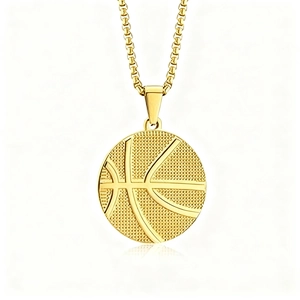 Close-up of golden basketball pendant featuring detailed texture and 3D relief design