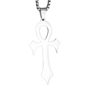 Polished silver stainless steel Ankh cross pendant with box chain necklace for men and women