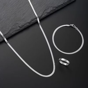 Minimalist Stainless Steel Snake Bone Chain Jewelry Set Herringbone Necklace Bracelet Ring Silver Polished Men Jewelry