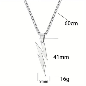 Ciondolo a fulmine lucido con catena box da 60cm e specifiche di misura dettagliate