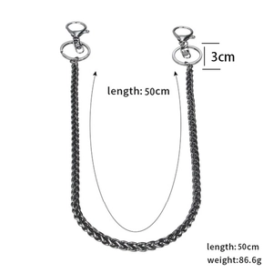 Punk style titanium steel pants chain with lobster clasps and key rings, 50cm long