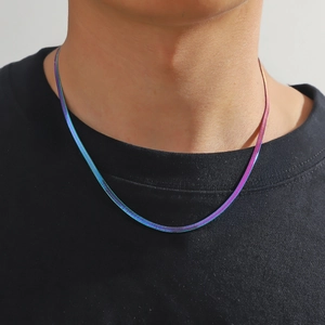 Collier chaîne serpent arc-en-ciel en acier inoxydable porté par un modèle