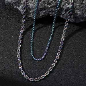 Iridescent 304 Stainless Steel Hip Hop Link Chain Necklace Iridescent Rainbow Dragon Bone Rope Box Chain Streetwear Jewelry