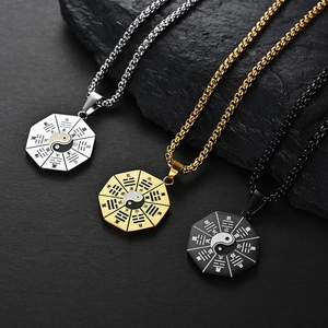 Collar Vintage Chino Tai Chi Bagua de Acero de Titanio Joyas Yin Yang Retro Étnicas para Hombres Mujeres Recuerdo