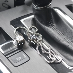 Polished silver metal dice car hanging accessories on a fine stainless steel bead chain
