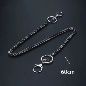 60cm Punk stainless steel trouser chain with double lobster clasps and key rings