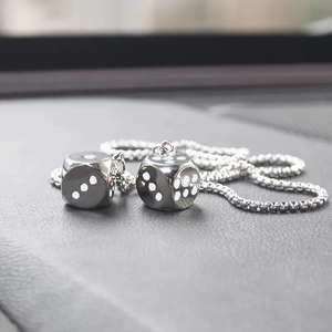 Creative silver dice necklace with box chain for car rear mirror or hip-hop jewelry style