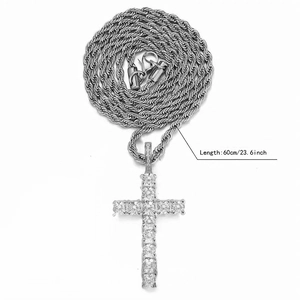 Classic 60cm rope chain necklace with rhinestone-encrusted cross pendant for daily wear
