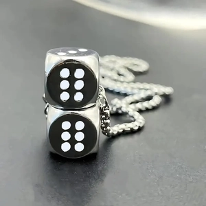 Retro punk silver double dice pendant necklace with black and white dotted finish