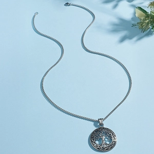 Vintage Celtic Tree of Life pendant necklace in silver finish with intricate hollow carving