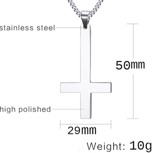 Collier croix inversée en acier inoxydable poli pour homme, pendentif 50mm x 29mm