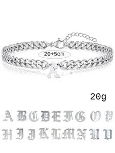 Detailed Cuban chain bracelet with Gothic letter pendants and adjustable extension chain