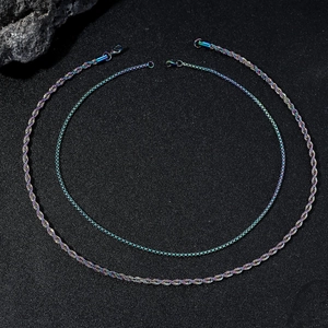 Rainbow stainless steel rope and cable chain necklace set with iridescent oil slick finish