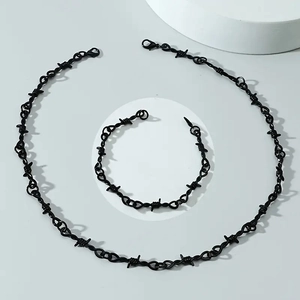 Punk Alliage de Zinc Fil de Fer Barbelé Collier Bracelet Ensemble Gothique Hip Hop Chaîne d'Épines Bijoux pour Hommes Femmes Unisexe Accessoire