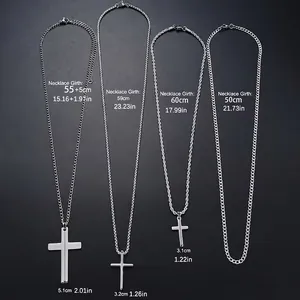 Men's hip hop stainless steel cross pendant necklaces set with chain size specifications