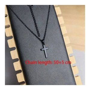 Collana con croce in acciaio inossidabile nero opaco con catena regolabile da 50 cm unisex