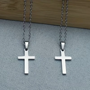 Collana con Pendente a Croce in Acciaio Inossidabile Minimalista per Uomo Donna Oro Argento Nero Opaco Catena Lucida Gioielli di Moda