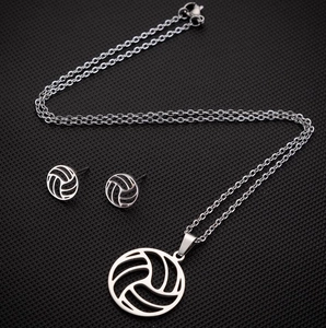 Gioielli Pallavolo In Acciaio Inossidabile Con Collana Pendente E Orecchini A Bottone Coordinati Accessorio Sportivo Argento
