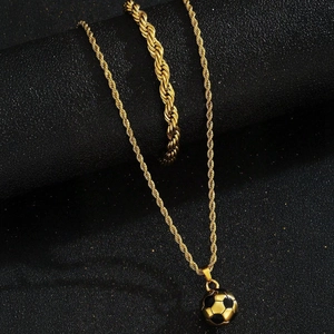Bijoux en Acier Inoxydable Collier Pendentif Football Et Bracelet pour Hommes Femmes Style Sportif Finition Antique