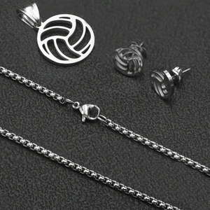 Set gioielli pallavolo minimalista in acciaio inossidabile con collana e orecchini