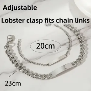 Detail of adjustable couple bracelets with lobster clasp and blank engraving bar