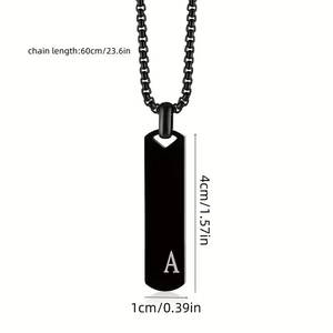 Collier plaque noire en acier inoxydable avec pendentif lettre A pour homme et femme